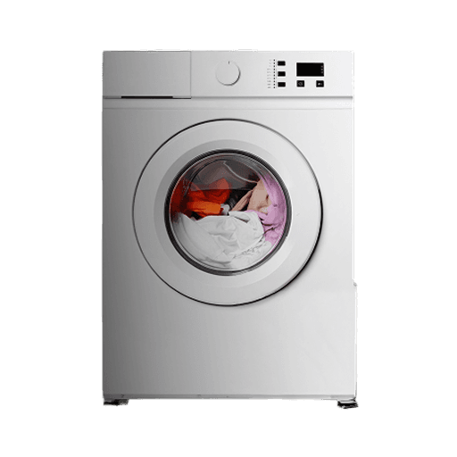 Electrolux Product White front-load washing machine with a circular door containing colorful laundry, featuring a digital control panel on top.